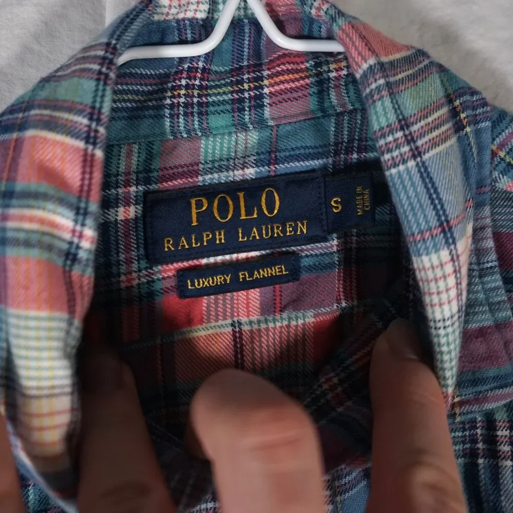 Polo Ralph Lauren Luxury Flannel Shirt Pink Blue Small